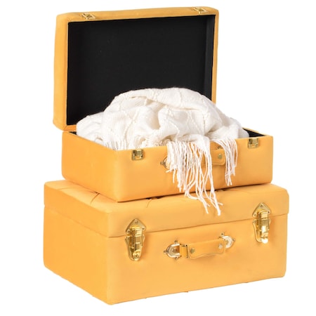 Decorative Tufted Velvet Suitcase Treasure Chest, Yellow, PK 2